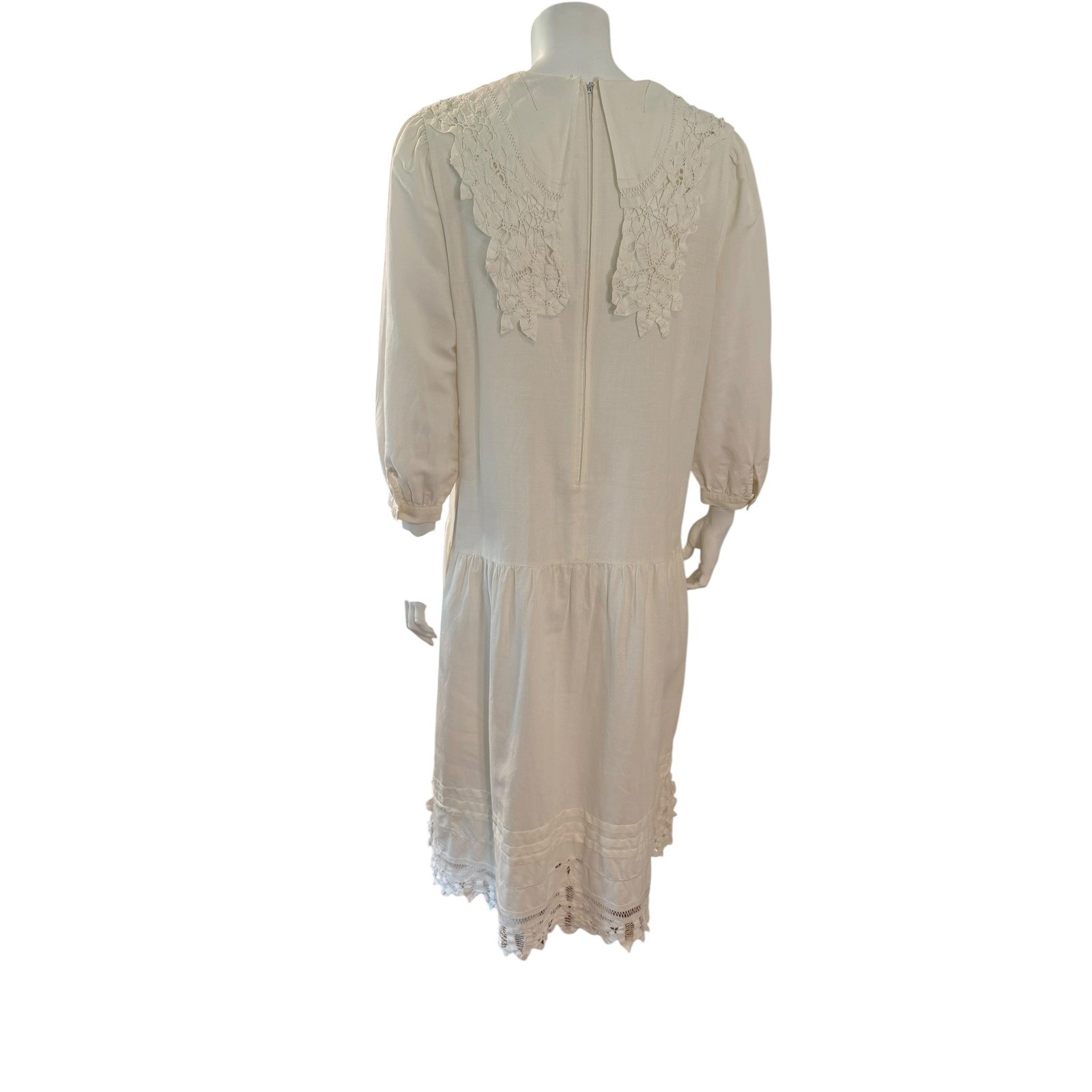 Paper White Vintage 80s Lace Victorian Revival Midi Dress Off White Medium Large