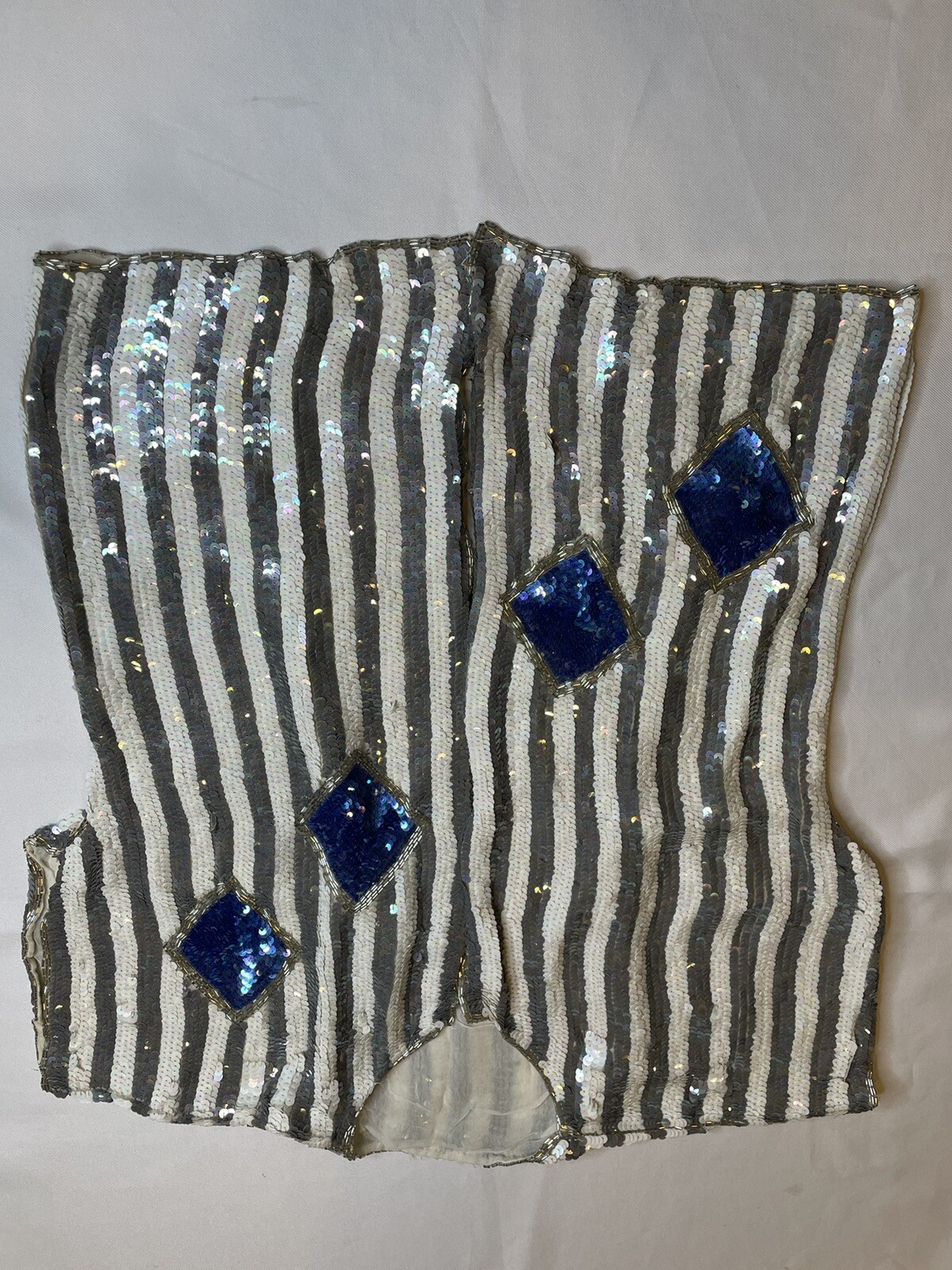 Vintage Sequin Jacket Shrug Silver White Blue Striped And Diamonds Deco Style