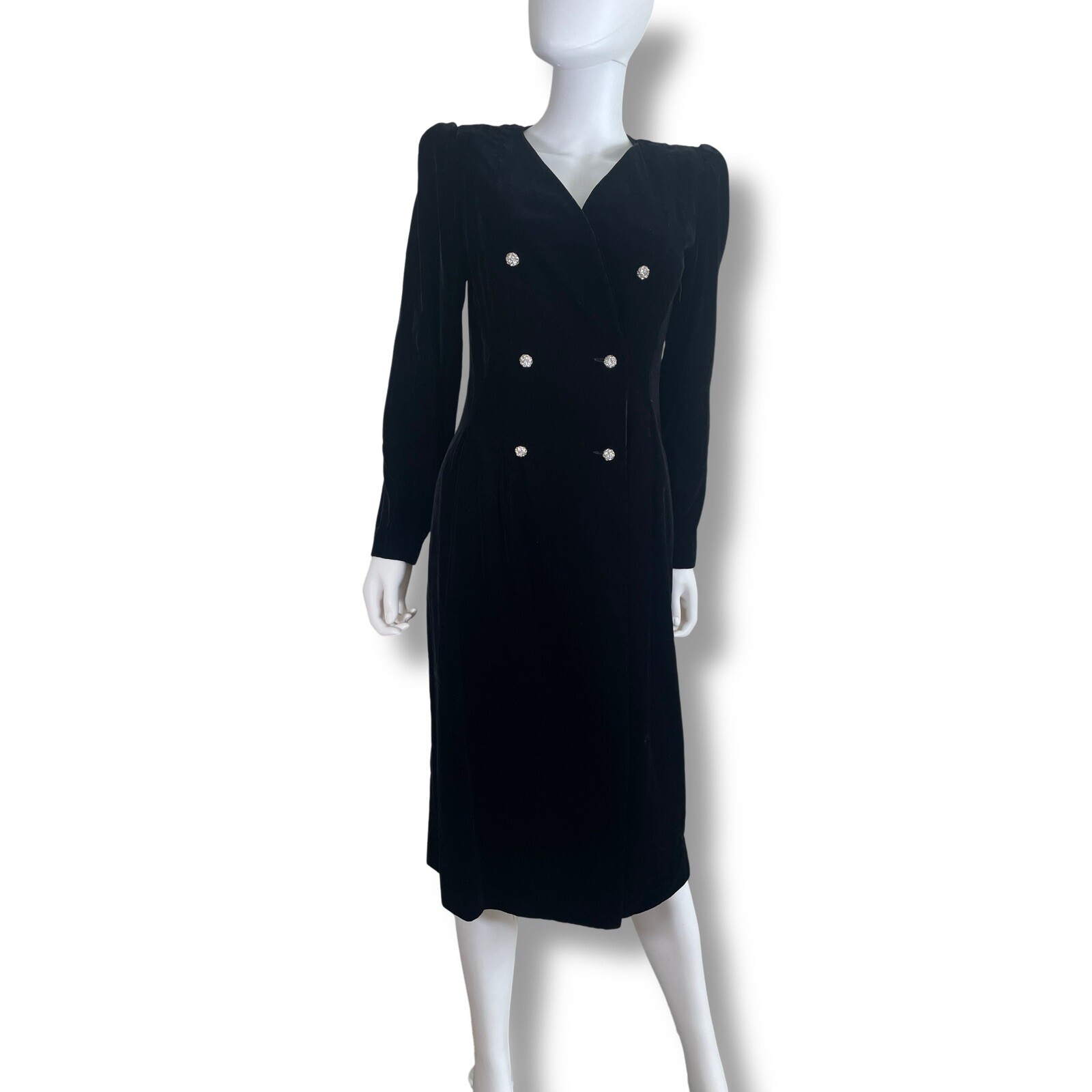 VTG Albert Nipon EXECUTIVE 80’s Black Velvet Coat Dress DYNASTY Alexis Jeweled 6