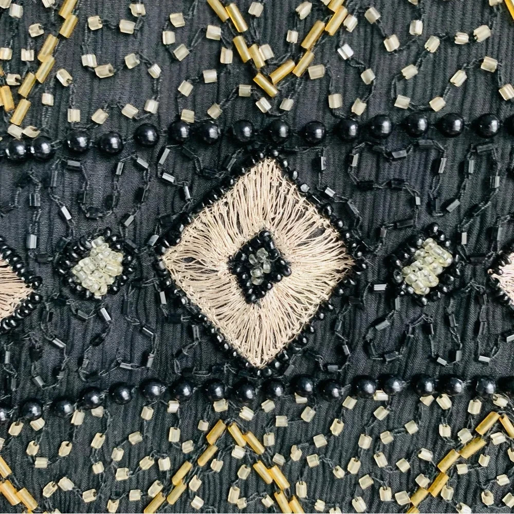 Vintage Silk 'Papell Boutique; Beaded Evening Jacket Black Silver Gold Luxury S