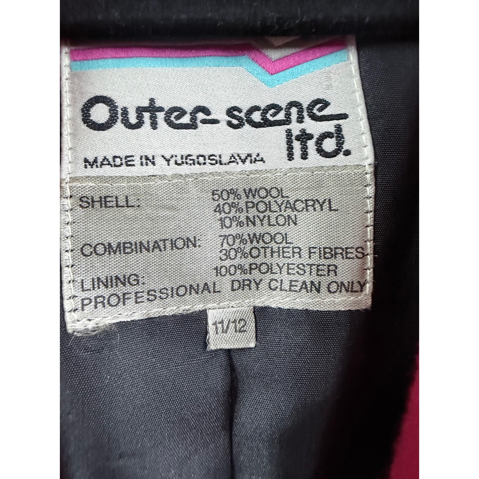 Outer Scene Ltd Wool Tweed Blazer Women 11/12 Pink Black Excellent Vintage Coat