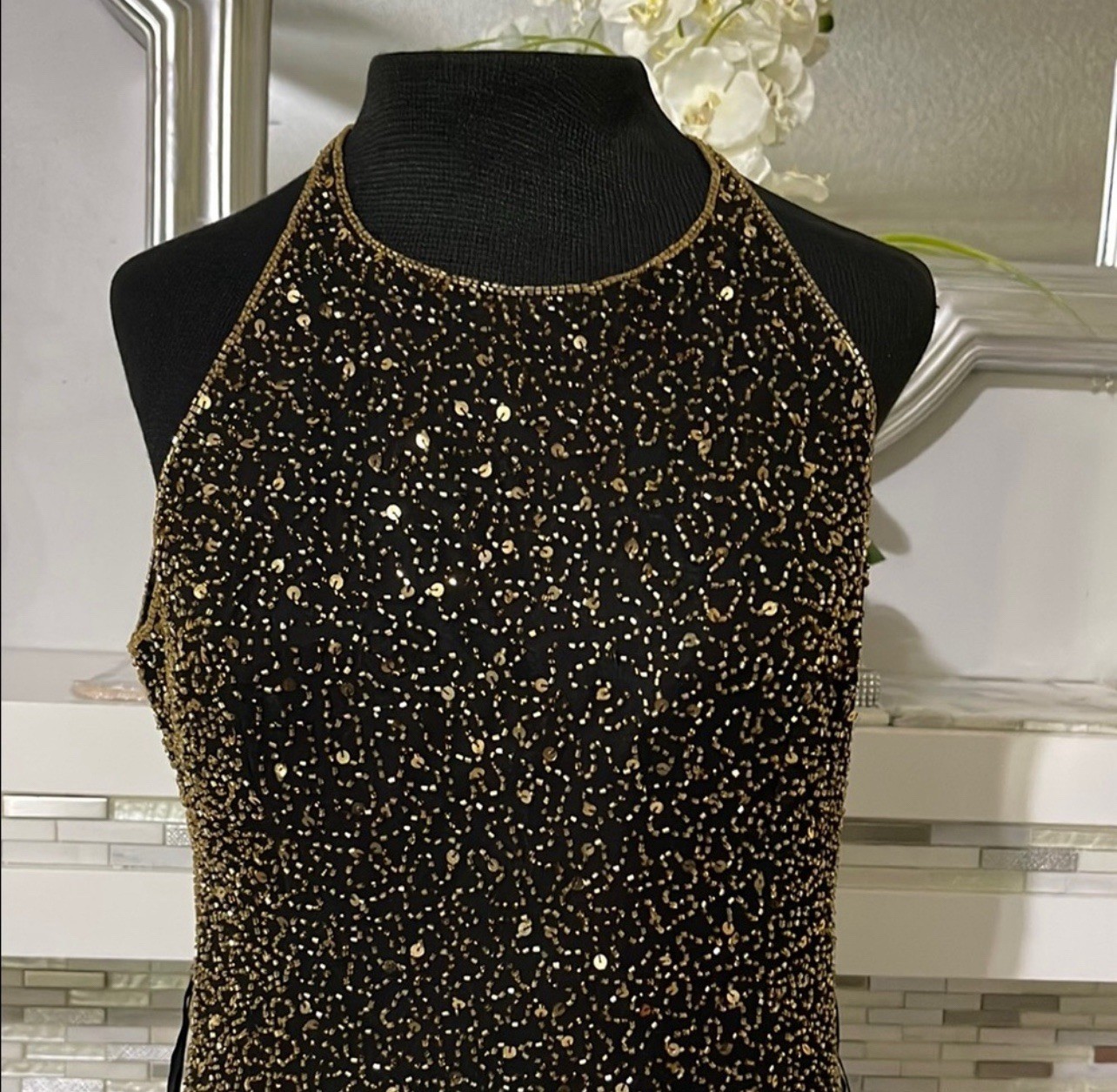 Vintage Scala Beaded 100% Silk Mobwife Dress Size xL