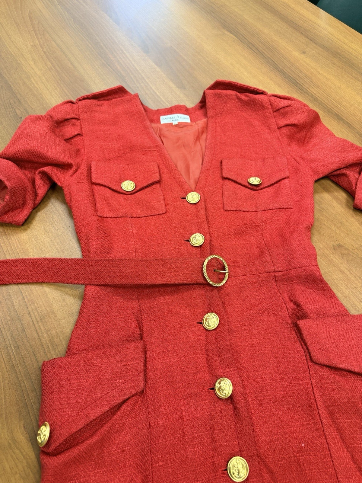 Vintage Isabelle AllardParis Red Nautical Dress AnchoGold Buttons Belted France