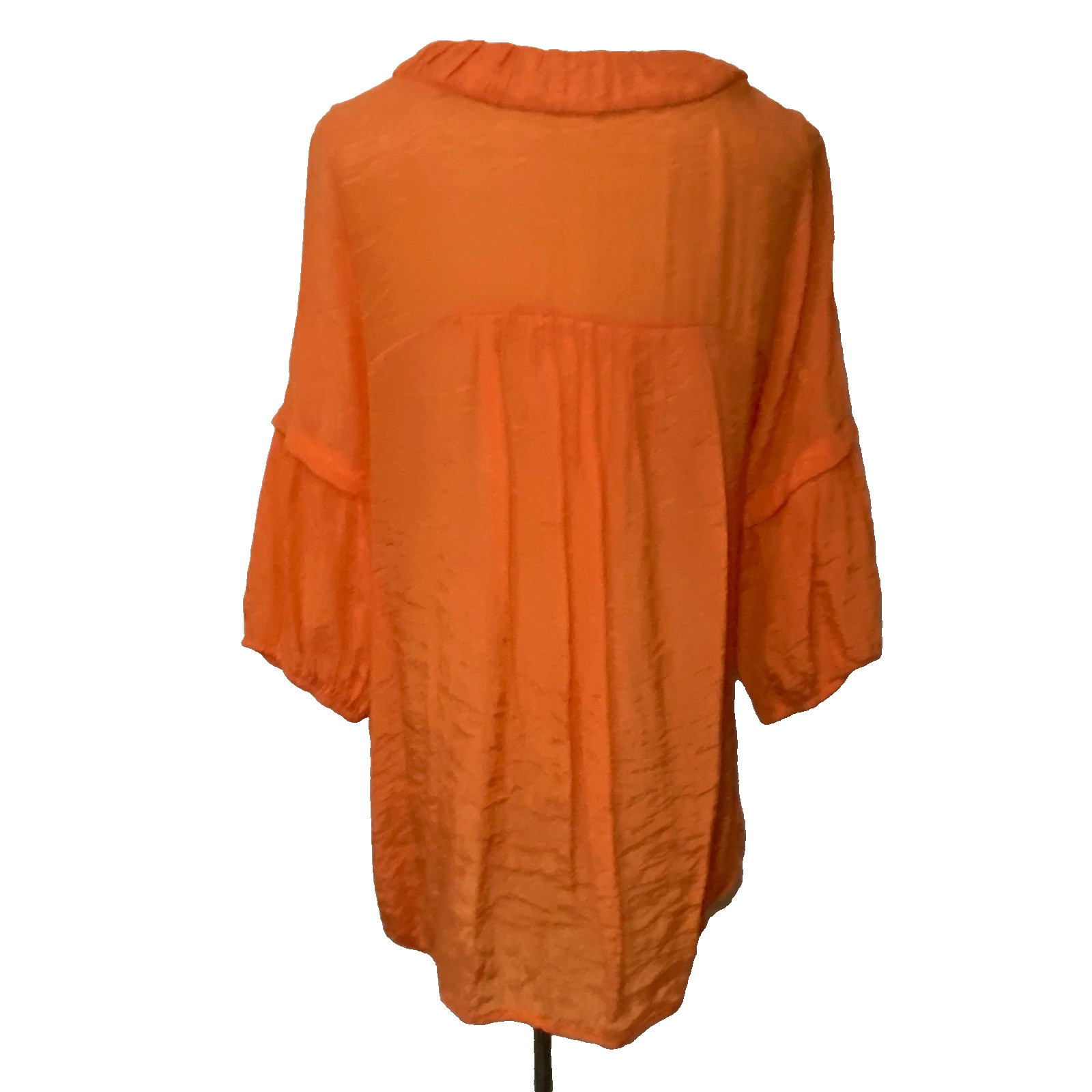 Vtg Artsy Blouse Large Orange Top Whimsical Bird Crystals Gauzy Rayon Korean m