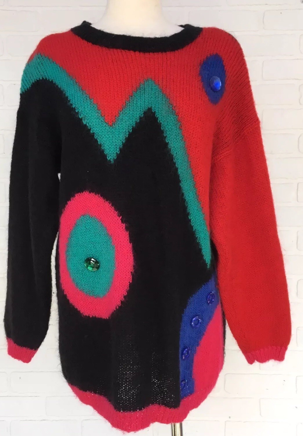 Vintage EXTRA ENERGY 1980’s Zig Zag Bullseye Mohair Sweater Tunic De Rotchild