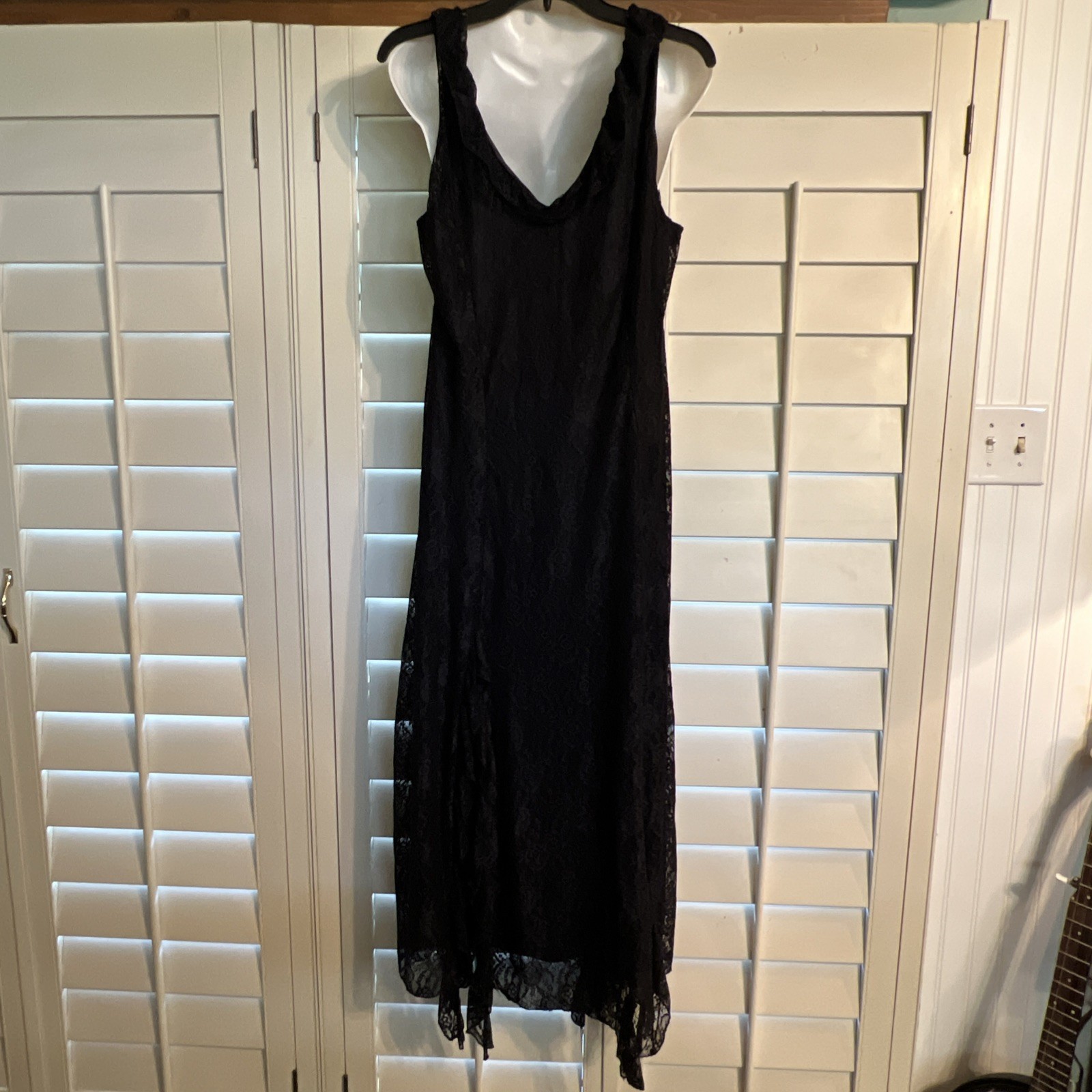 Black Lace Maxi Slip Dress Flowy Goth Sheer Layer Witchy Halloween