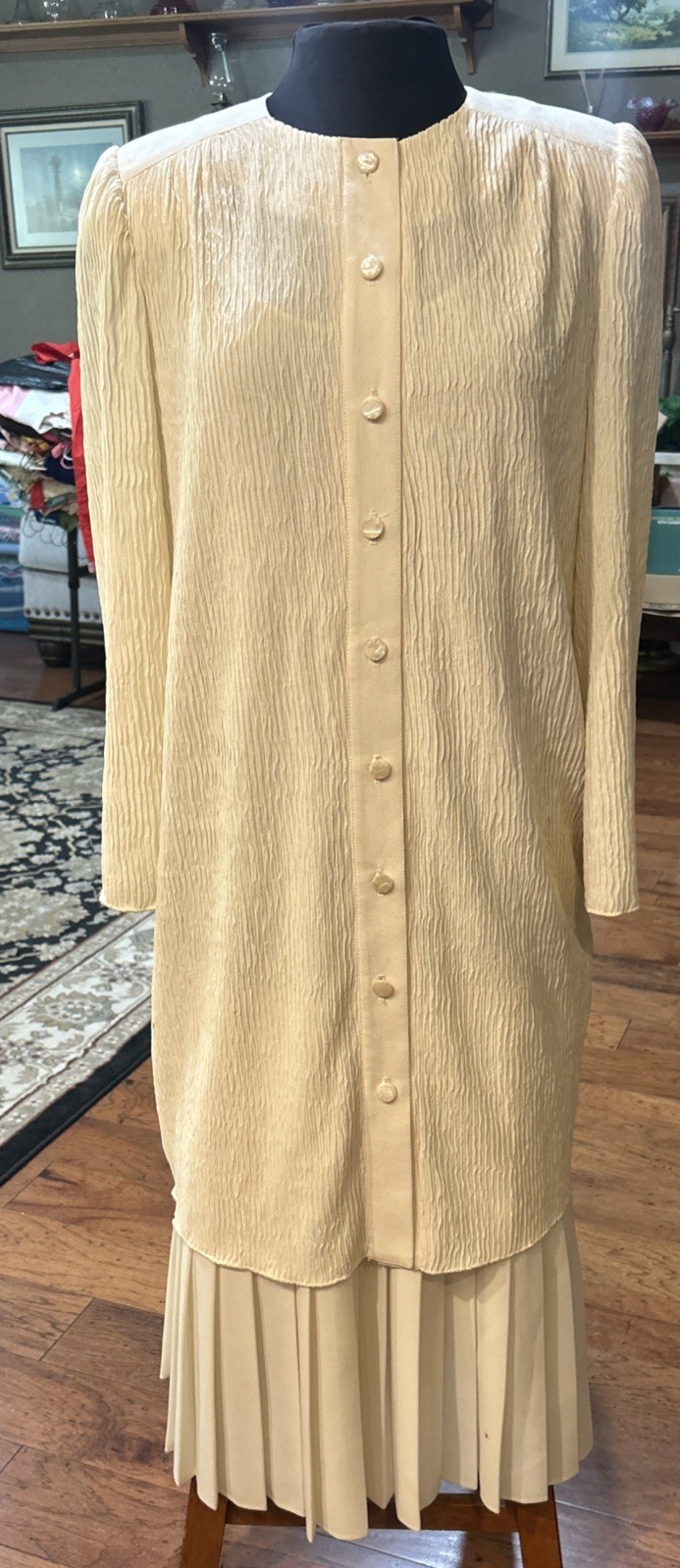 Vintage Leslie Pomer 2 Piece MOB Ivory Dress Size 14 MUST SEE