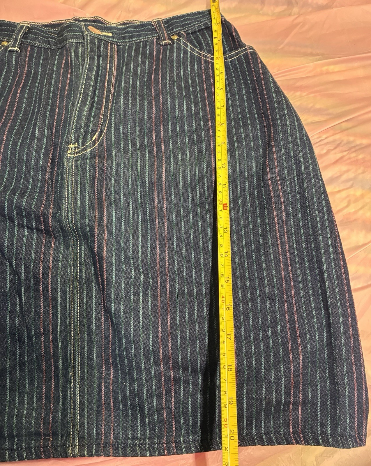 Hunters Glen Vintage Women’s Skirt Striped Denim Knee Length Blue 90s Sz 13/14