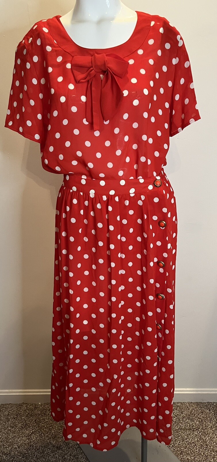 Vintage CHAUS Red Polka Dot Skirt Set 6/8 Mad Men Office Wear Secretary