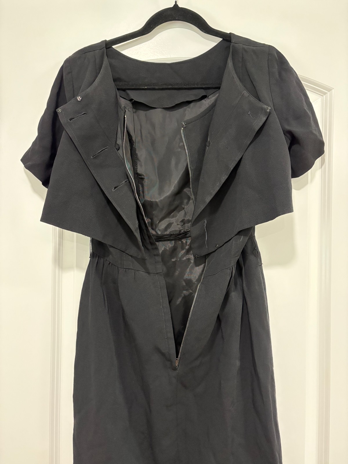 Vintage Black Margot-Barry 1950s-1960s Dress featuring a button-down cape collar