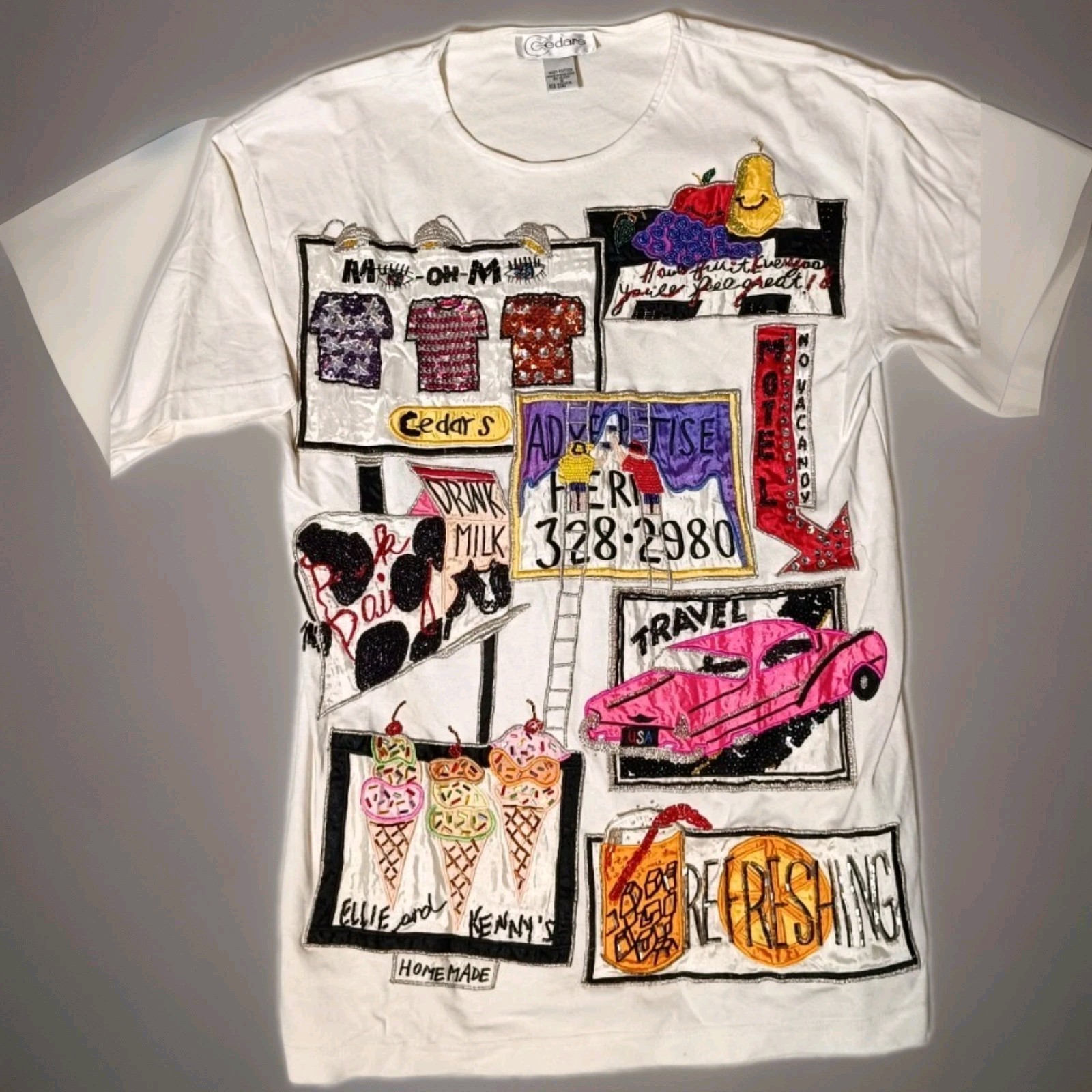 Cedars Vintage T Shirt S Size 36 38 40 Artwear Embroidered Sequins Beaded Retro 90