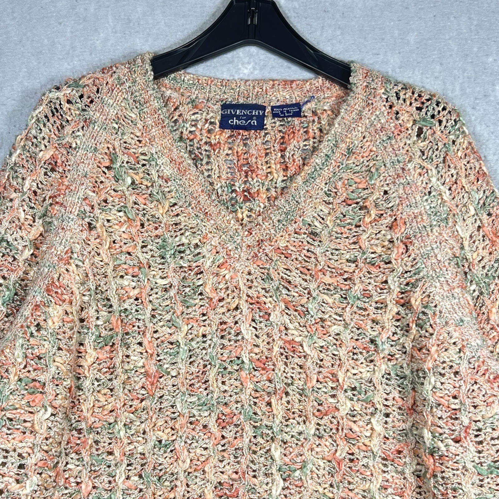 Vintage Givenchy for Chesa 100% Acrylic Knit V-Neck Multi-Colored Sweater SZ: XL