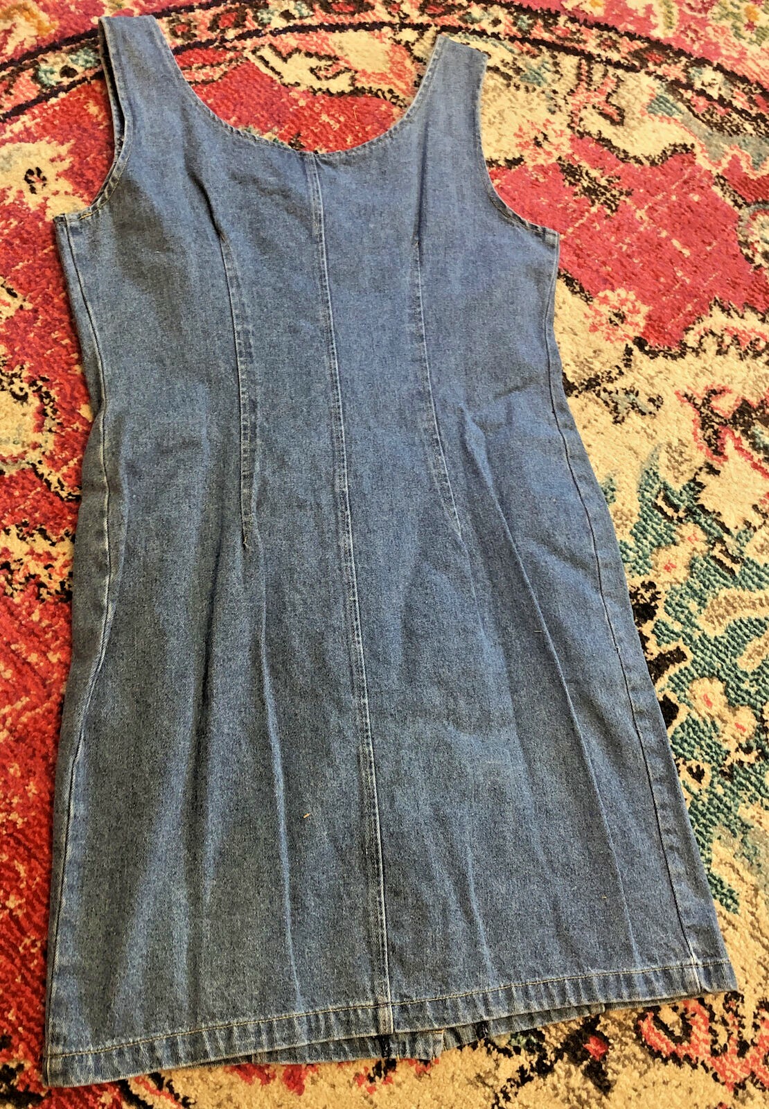 Vtg In Charge Sz L Denim Jumper Sleeveless Jewel Button Down Dress HO