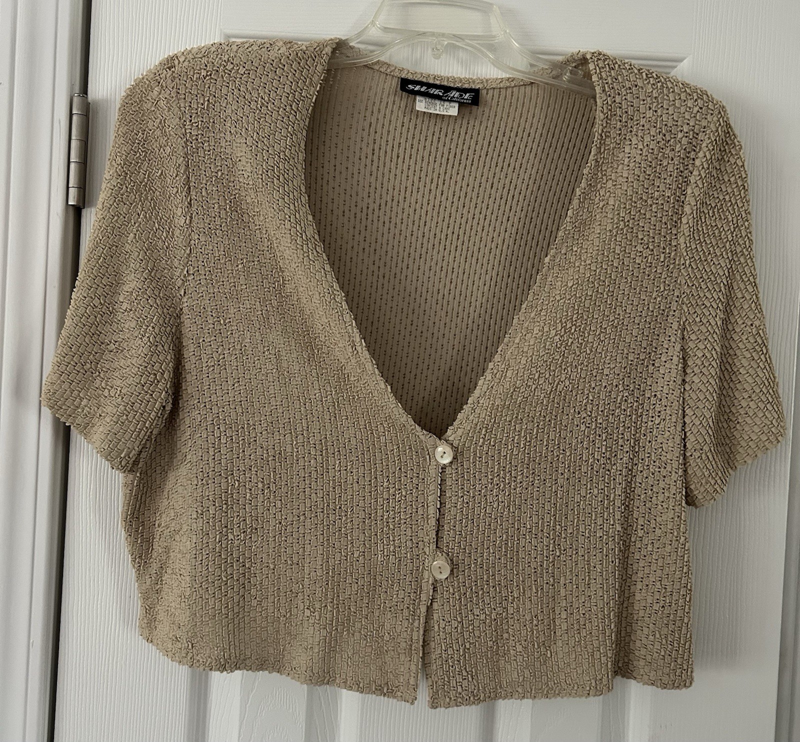 Vintage Sharade Of California Beige Cardigan 2 Button Crop Top Size 16P