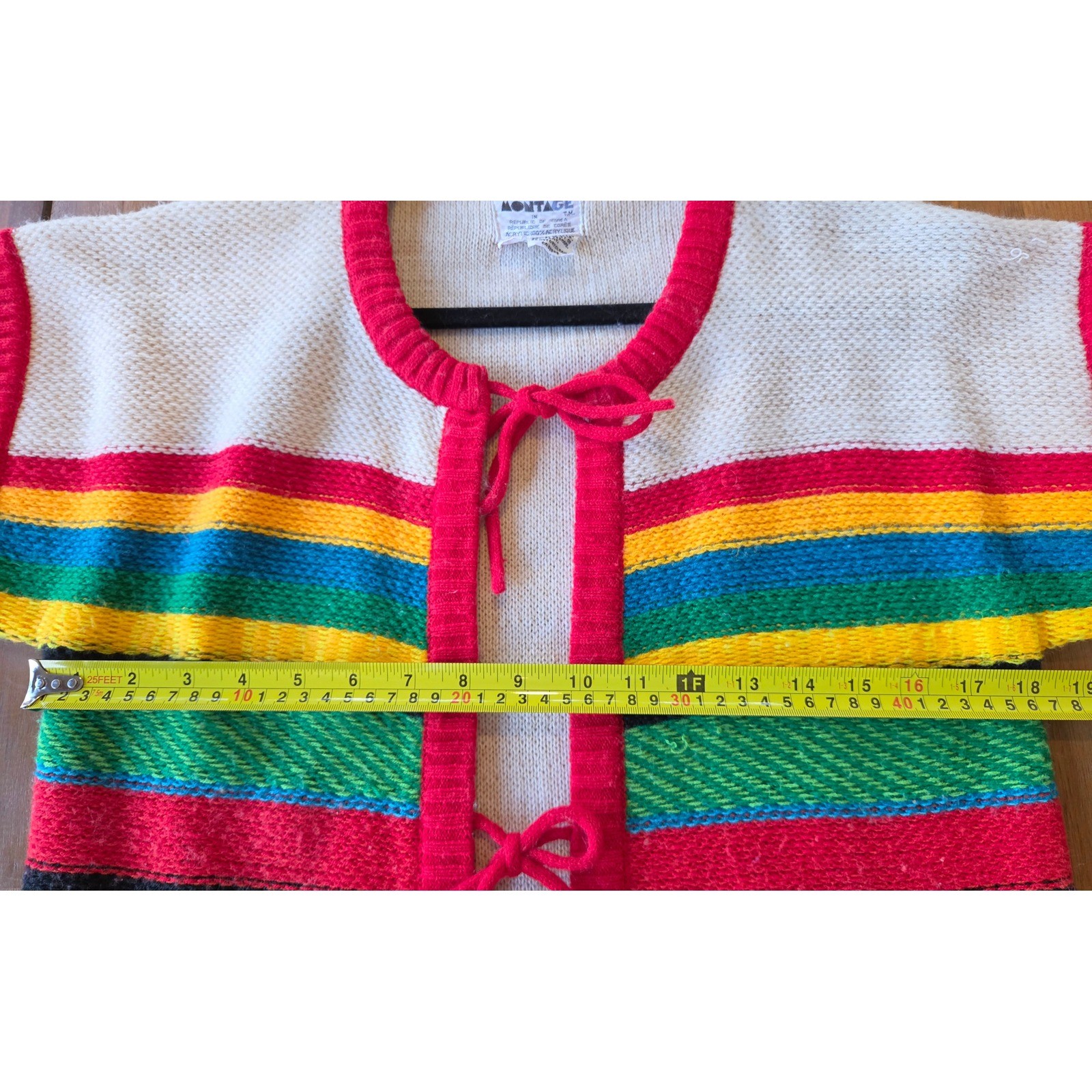 Vintage 80s Montage Rainbow Striped Knit Cardigan Vest Sz L Granola Hippie Artsy