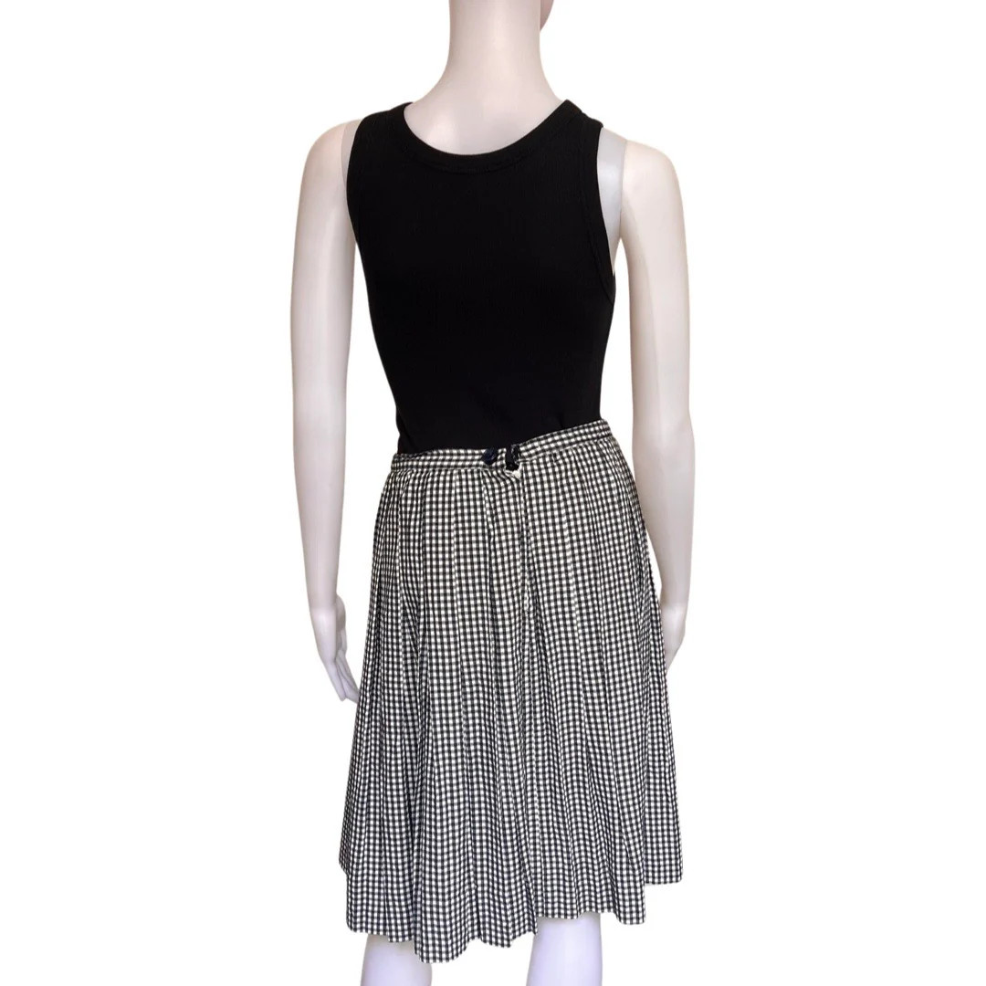 Vintage 1950s Black and White Gingham Plaid Pleated Skirt Handmade Small