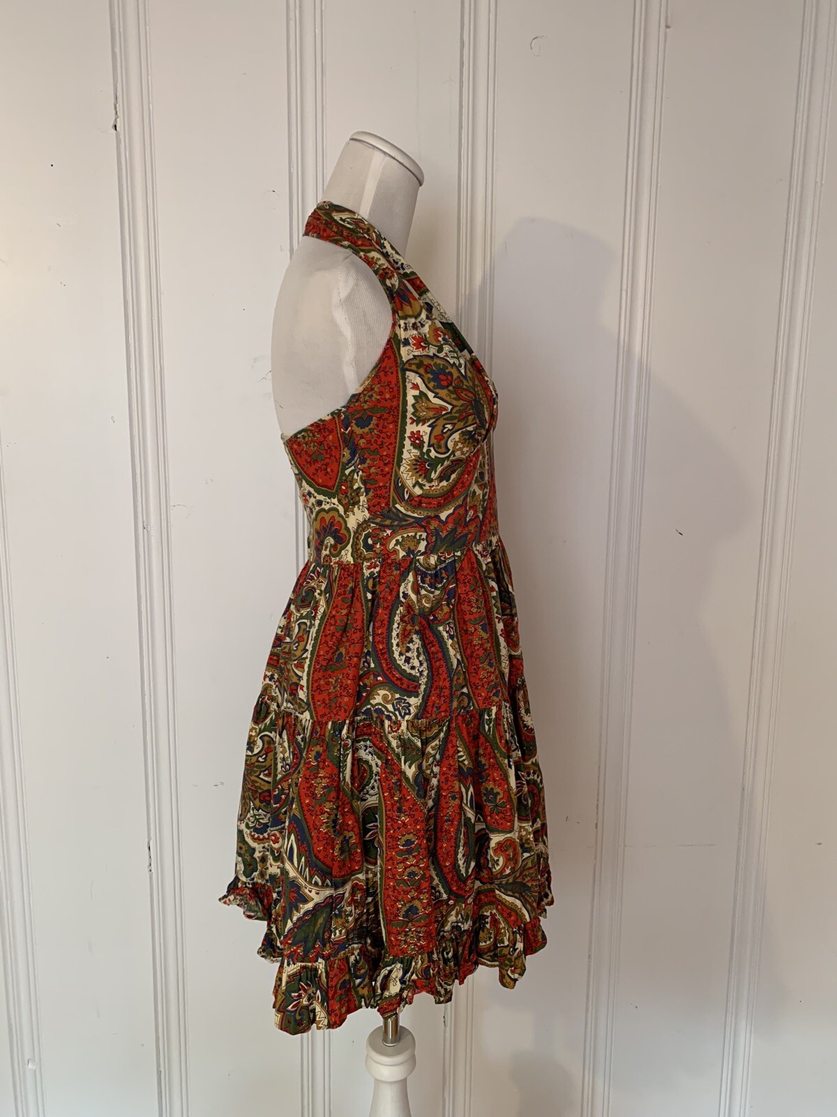 Vintage Kay Whitney By Huntington Dress Halter Paisley Ruffle Bottom Short