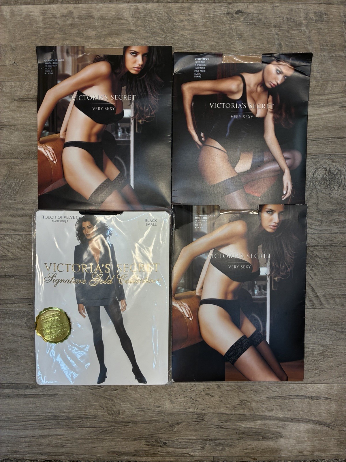 Victoria Secret 4 Lace Top Satin Nude Black Gold Collection Pantyhose SM Variety