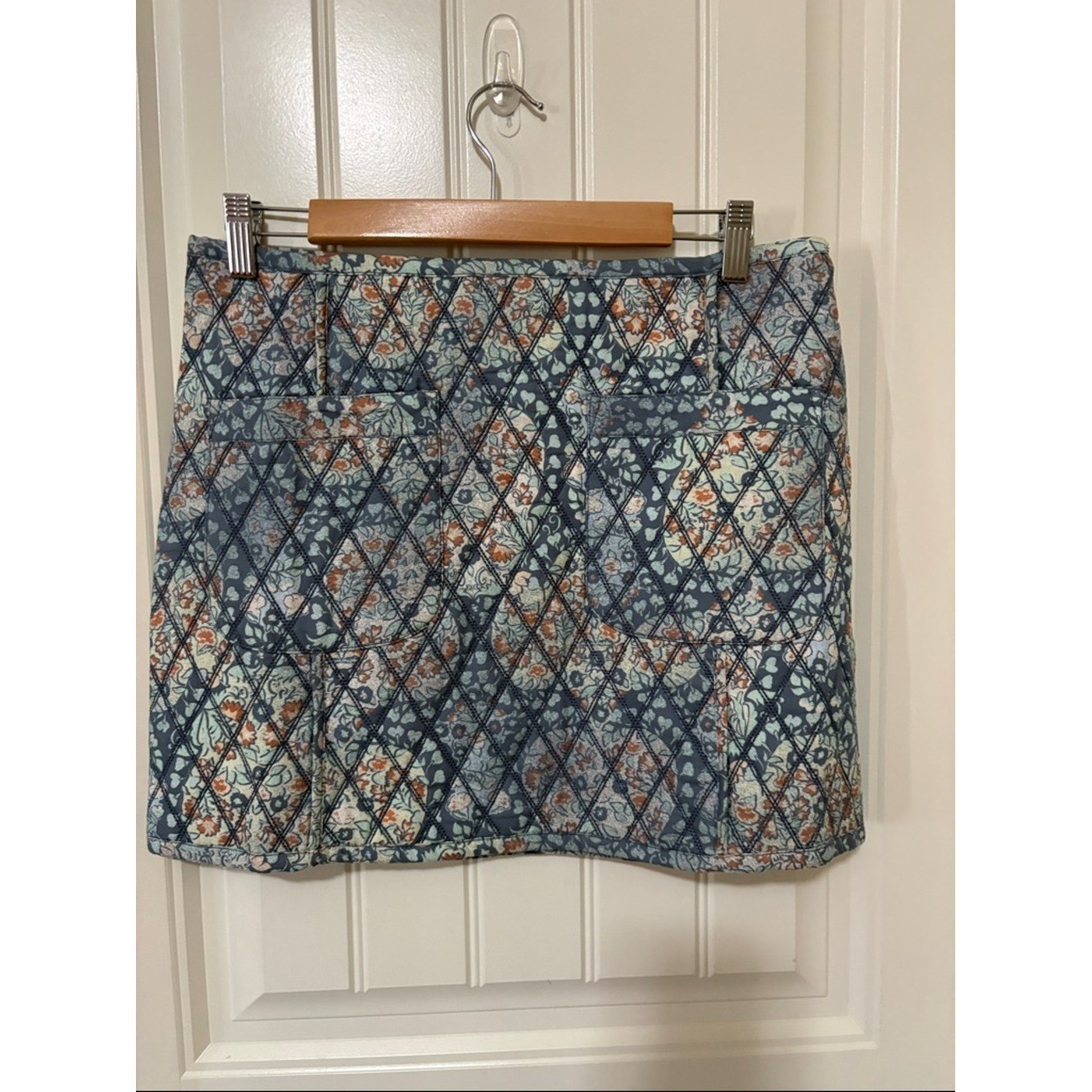 NWT Free People Quilted Floral Mini Skirt in Blue and Cream