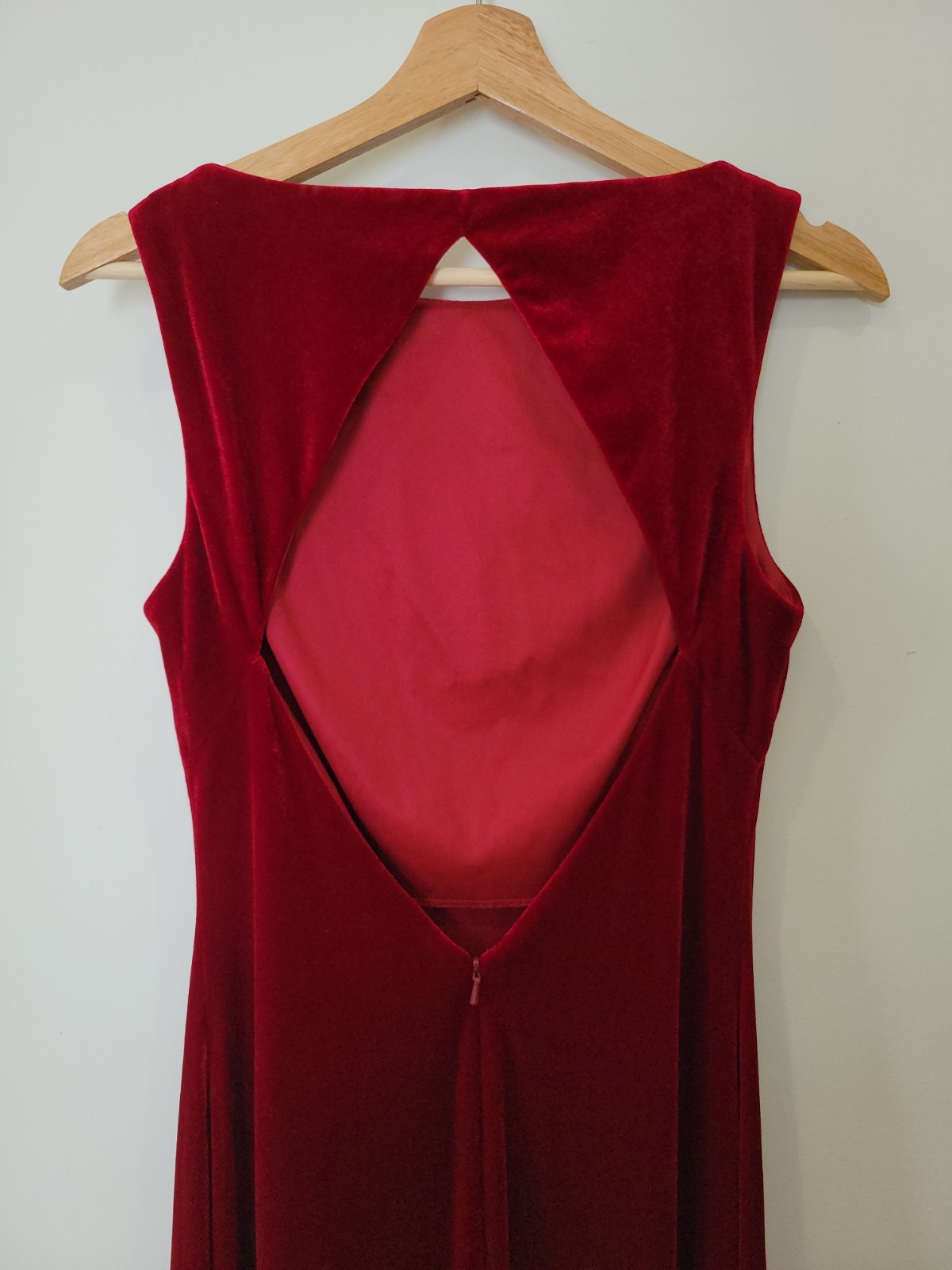 Vintage Dark Red Velvet Maxi Dress Keyhole Boatneck 90s Y2K Size 6 READ