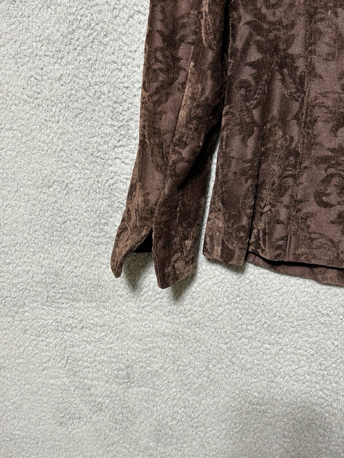 Georgiou Studio Crushed Velvet Paisley Jacket Espresso Brown Y2K Goth Glam Sz 8