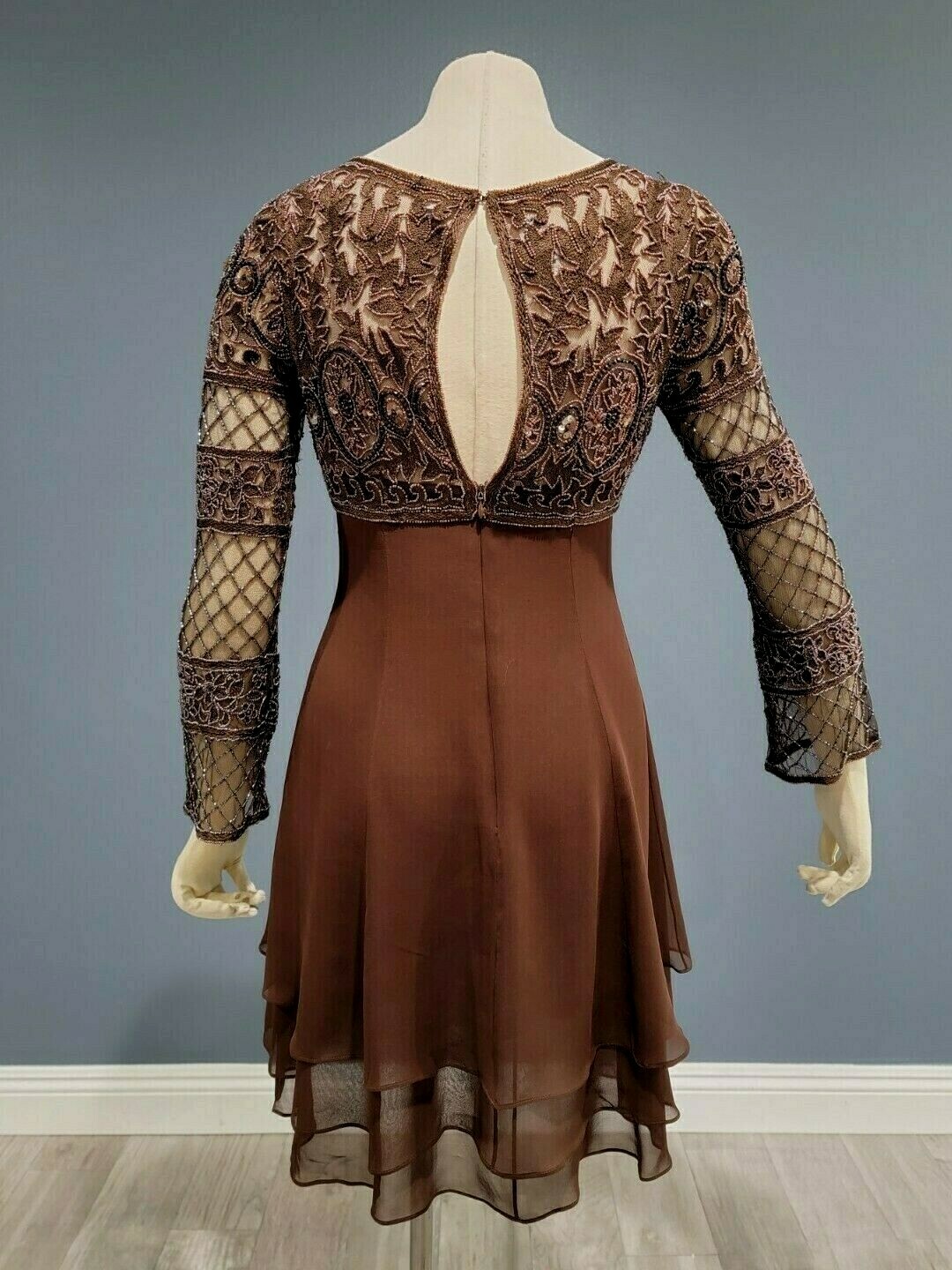 Vintage NAEEM KHAN Riazee for Neiman Marcus brown silk sequin dress 4