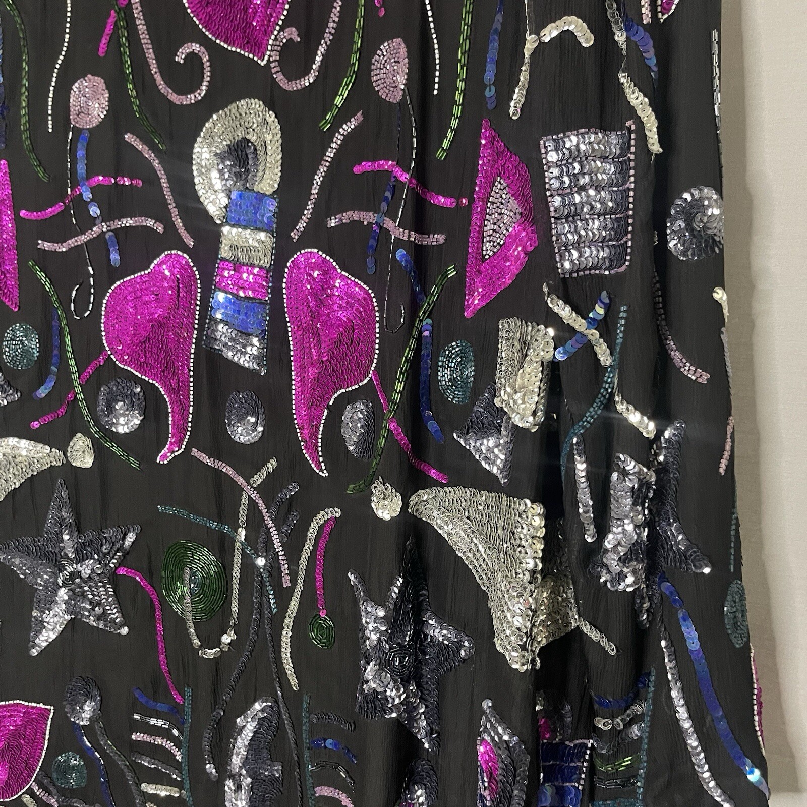 Vintage Creative Creations Beaded Sequin Glamour Jacket Stars Moon Heart Size XL