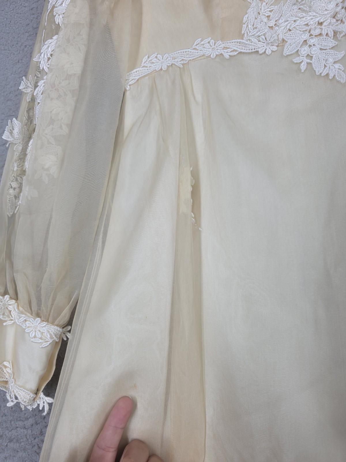 Vintage 70s Wedding Dress Size 4 Small Ivory With Lace Trim Chiffon Prairie
