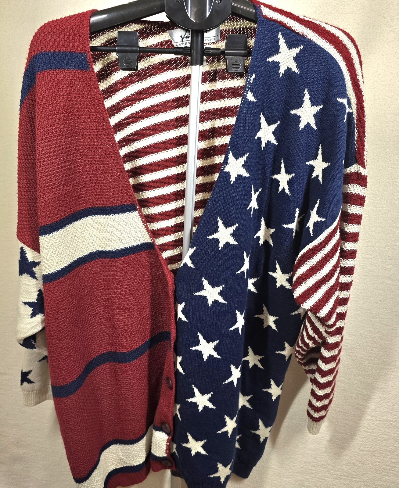 Vintage American Flag Novelty Cotton Chunky Knit Cardigan Women’s Plus 22/24 3X