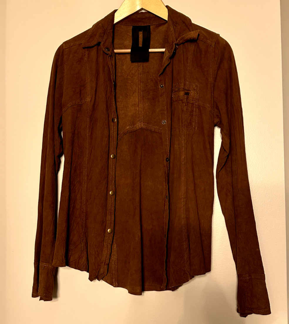 Vintage Leather Brown Button up Shirt 100% Argentinian Goat Leather Size S