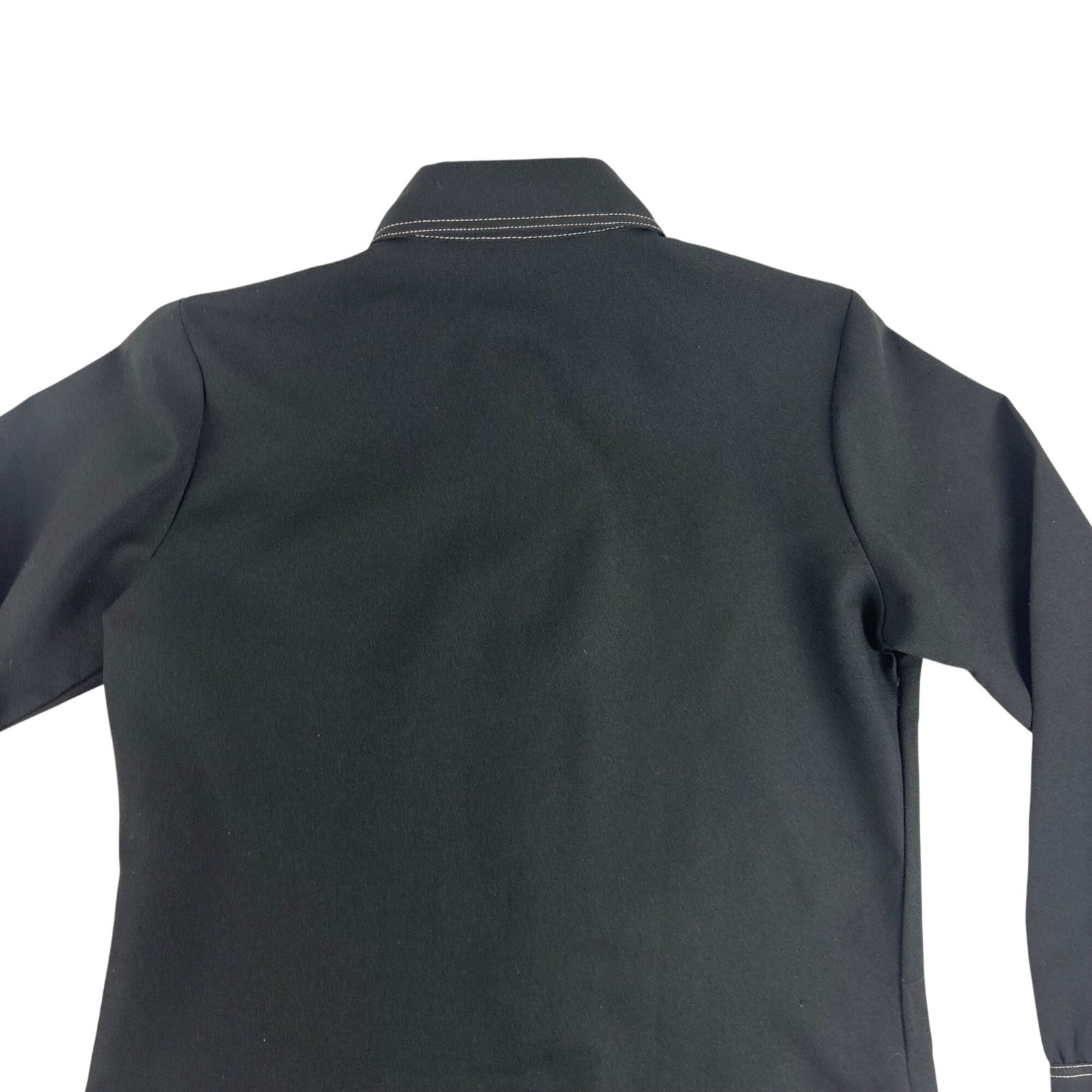 Vintage 70s Black Blouse Womens Large Gold Buttons & Buckles Button Down Shirt