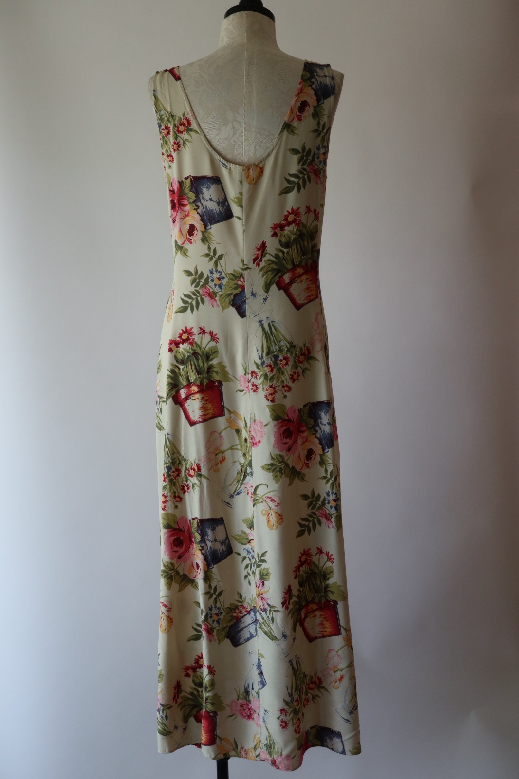 90s Vintage Pastel Garden Plants Pots Sleeveless Long Maxi Sundress Women S M
