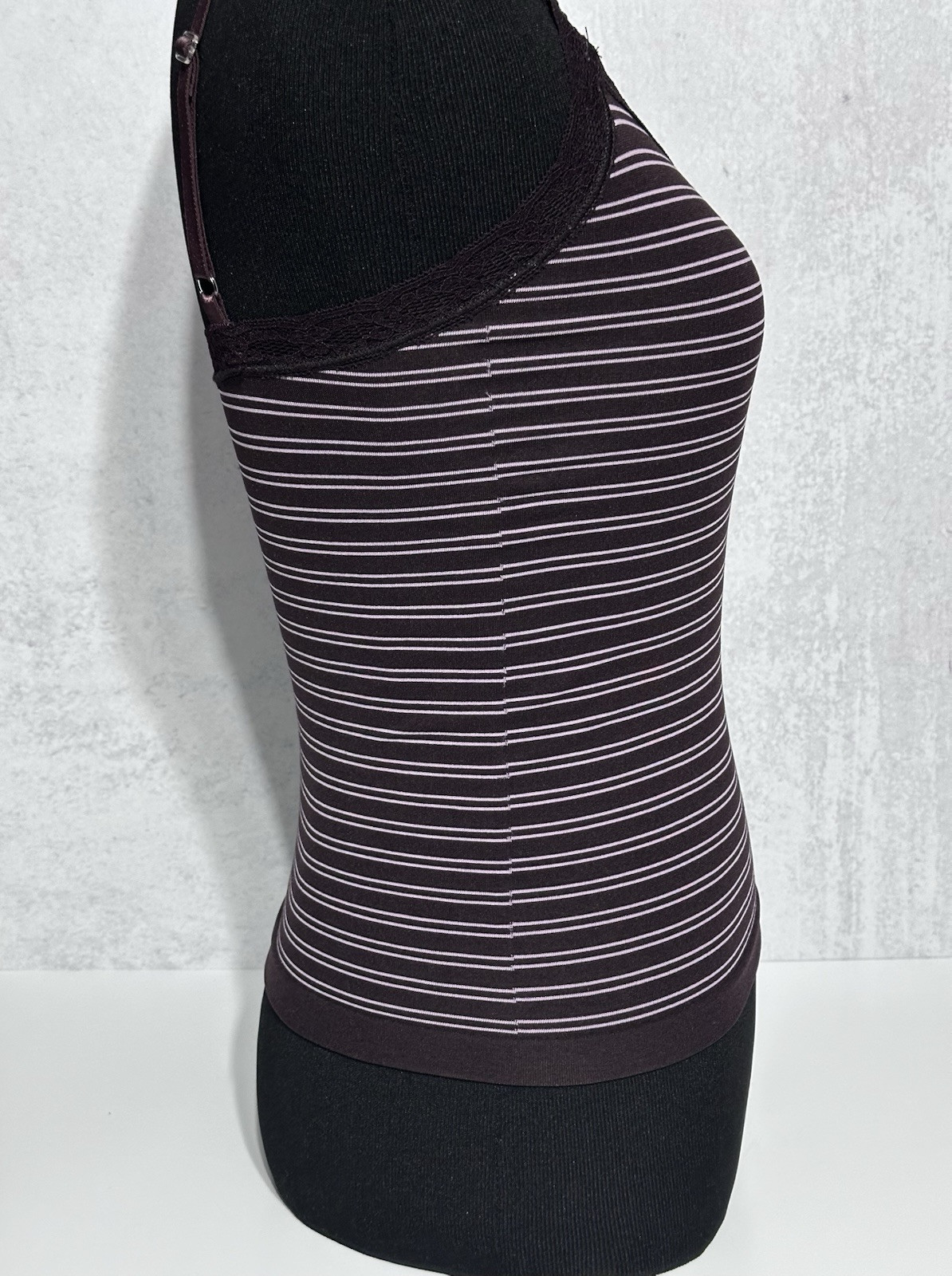 Vintage Y2K Calvin Klein Camisole Small Plum Seamless Stretch Striped Lace Trim