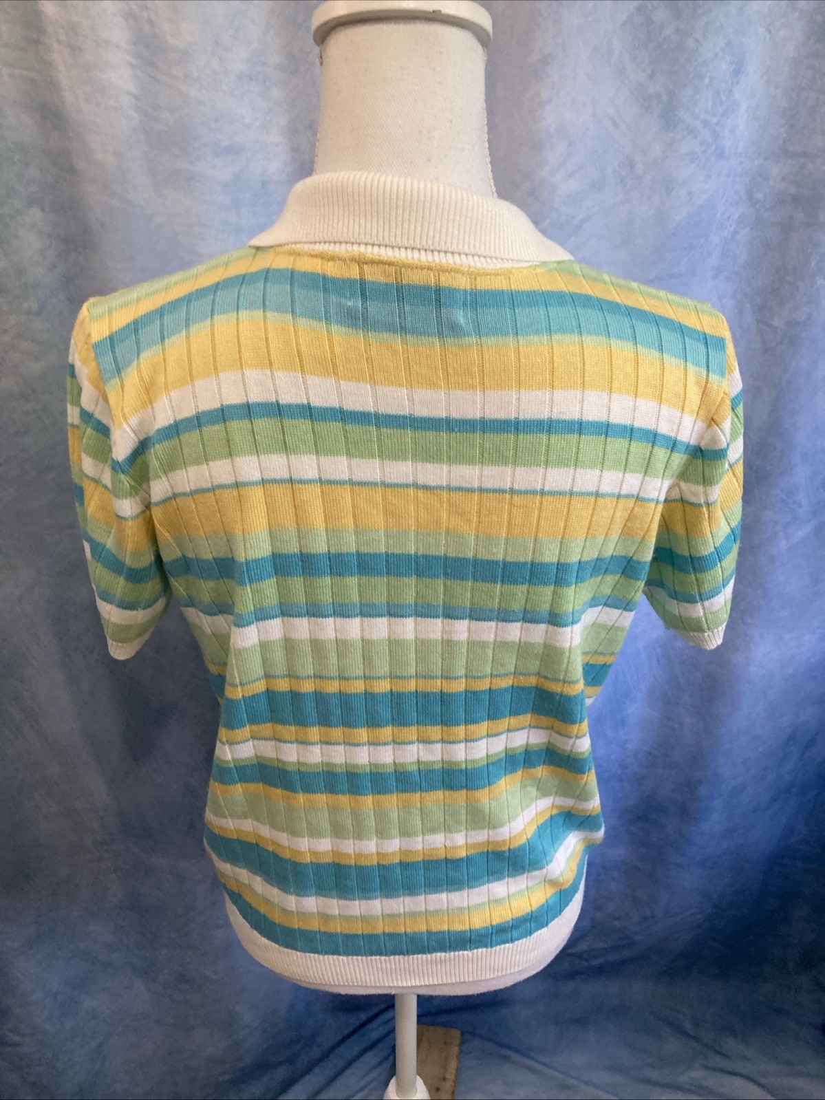 Vtg 80s 90s Alfred Dunner Striped Knit Polo Top USA Made Coastal Grandma Pastel