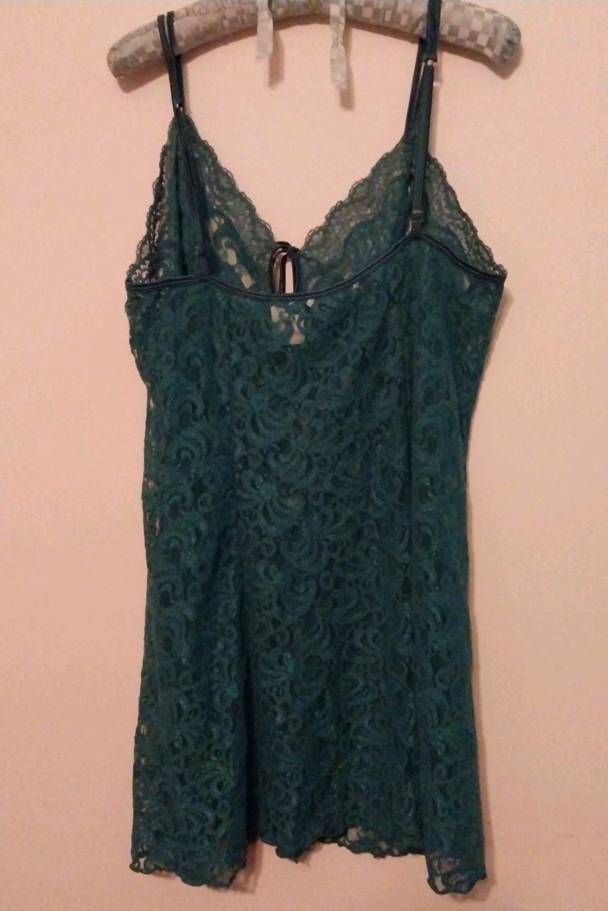 Delicates Teal Sheer Lace Front & Back Nylon Short Nightie Womens Plus Size XL