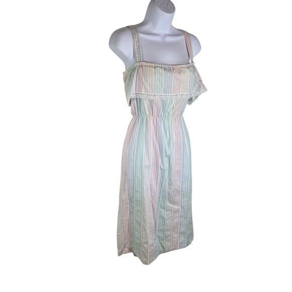 Vtg 70s ice cream rainbow pastel striped sundress