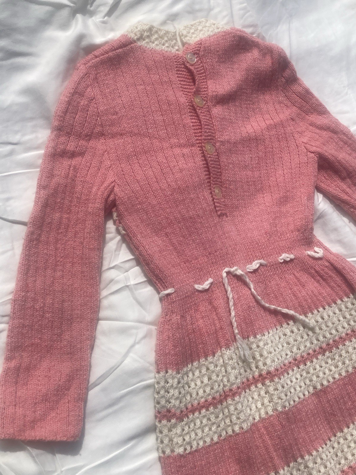 Vintage 80s Sweater Dress Juniors SM/M Pink White Spring Easter Church Party