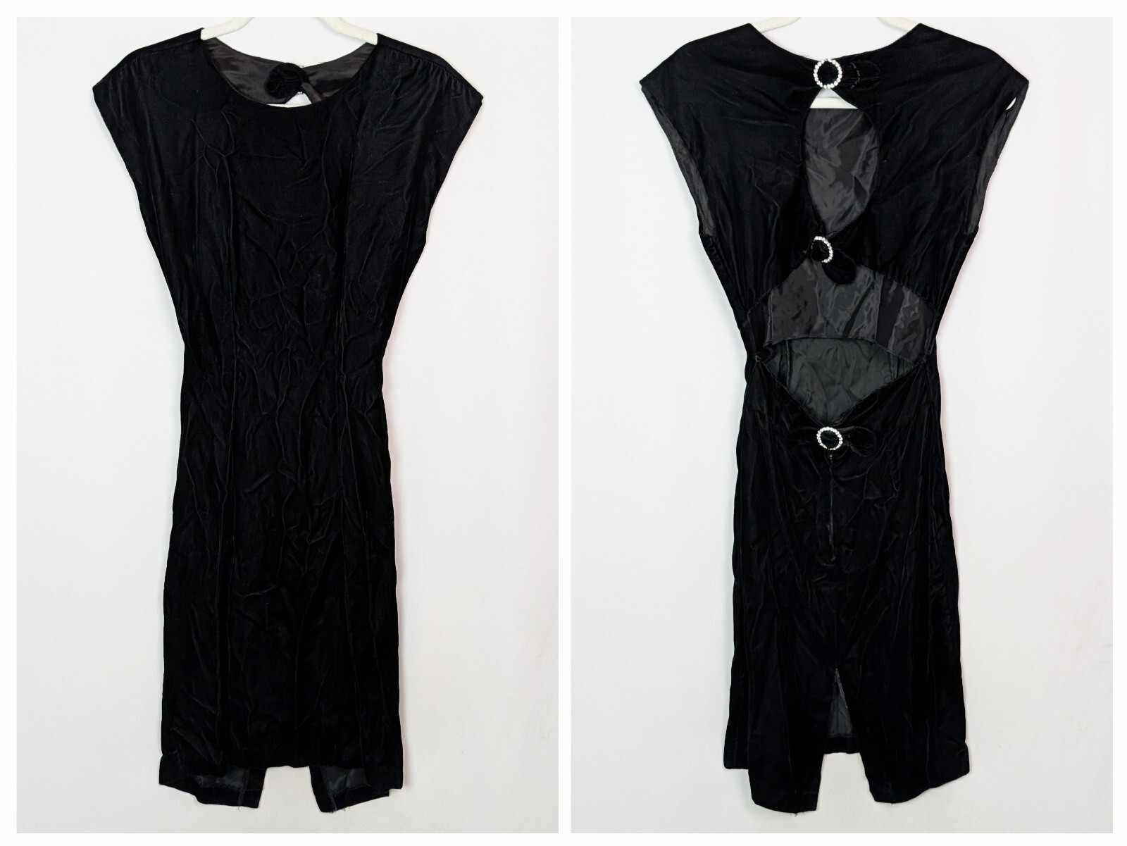 Vtg 90s Jay Jacobs Party Dress sz 5 Open Jeweled Back Knee Length Sheath Velvet
