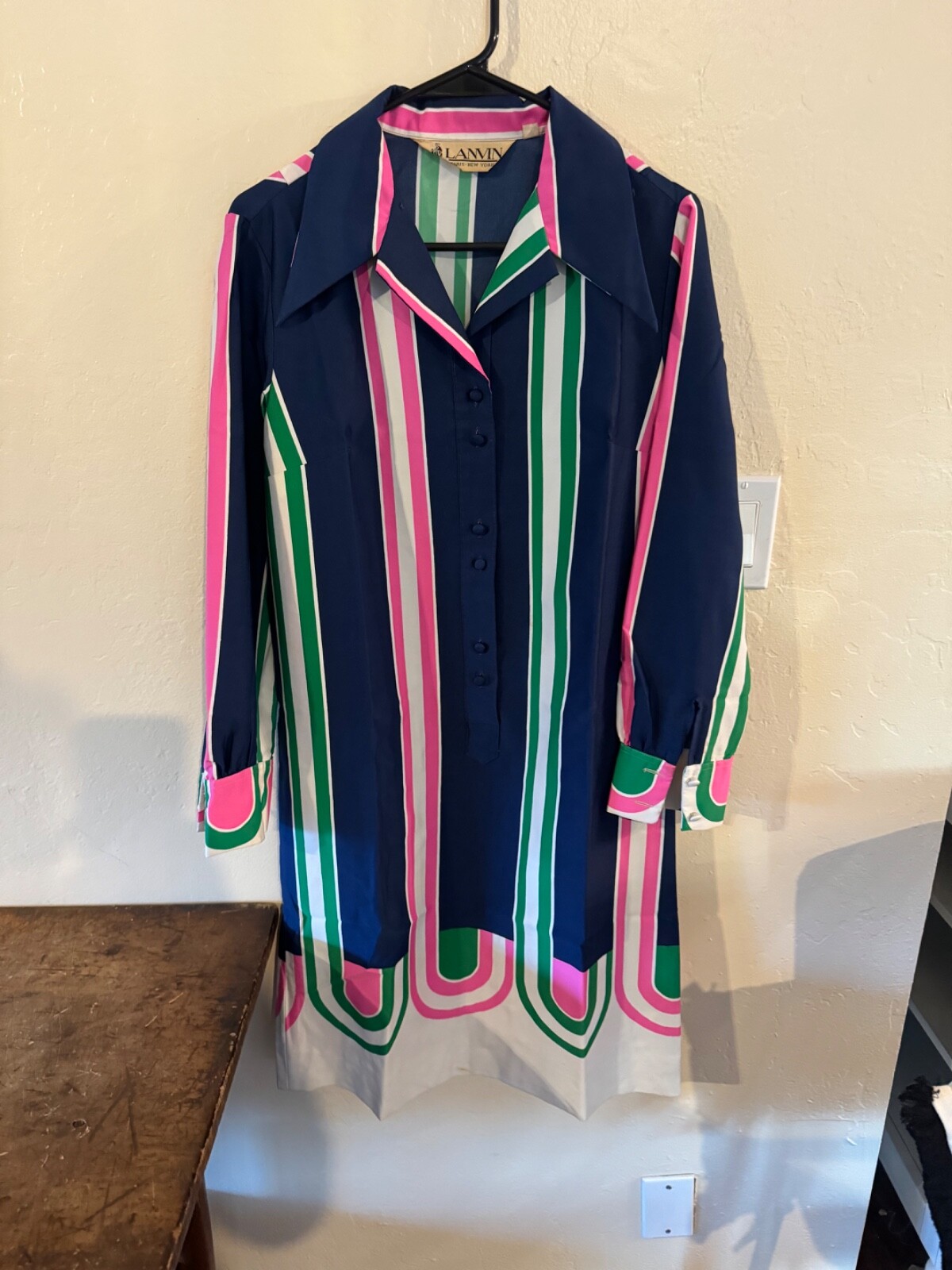 LANVIN Paris Blue, Pink & Green Long sleeve Shirt Dress