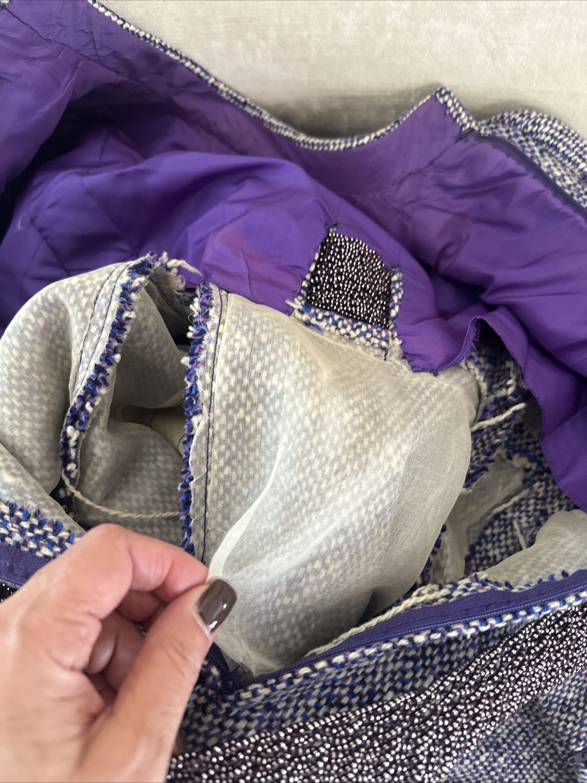 Geoffrey Beene Circa 1965 Purple Nubby Tweed Empire Swing Dress Vintage Size 6