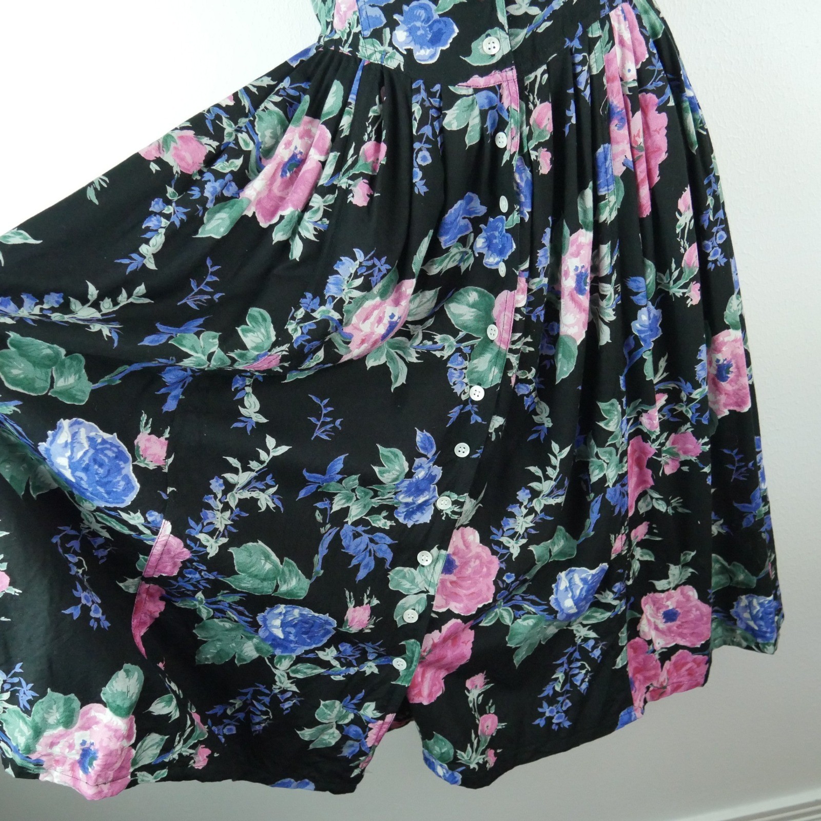 Vintage 80s Garden Party Floral Midi Dress Tie Waist Cottagecore Small 8 Tea