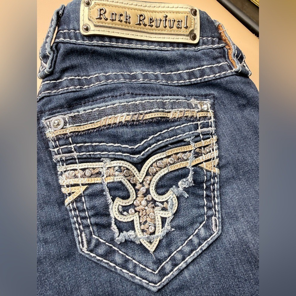 Rock Revival Boris Bootcut Jeans Womens Size 27 x 28.5 Embellished Pockets
