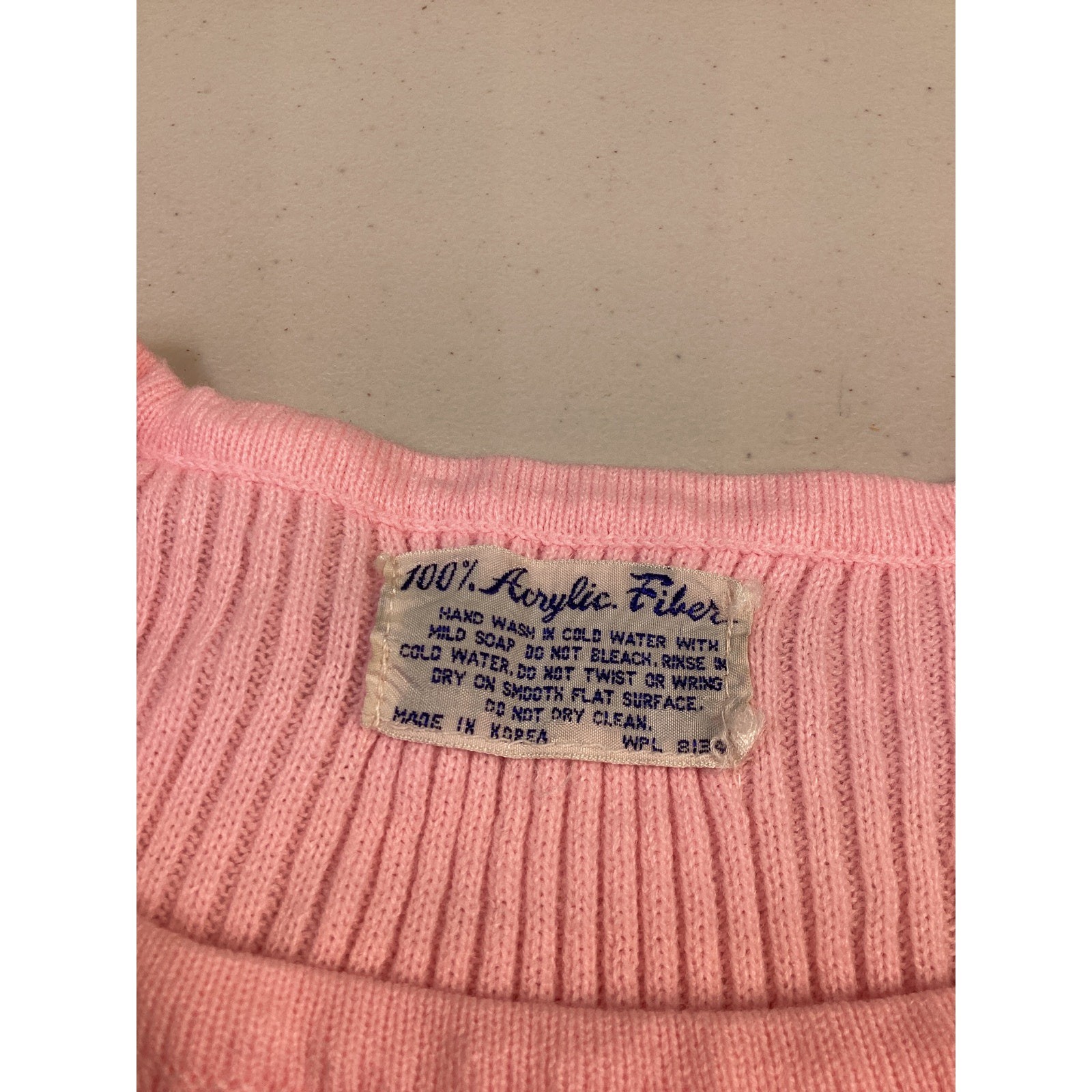 Vintage Pink Ribbed Knit Floral Embroidered Square Neck Short Sleeve Sweater S