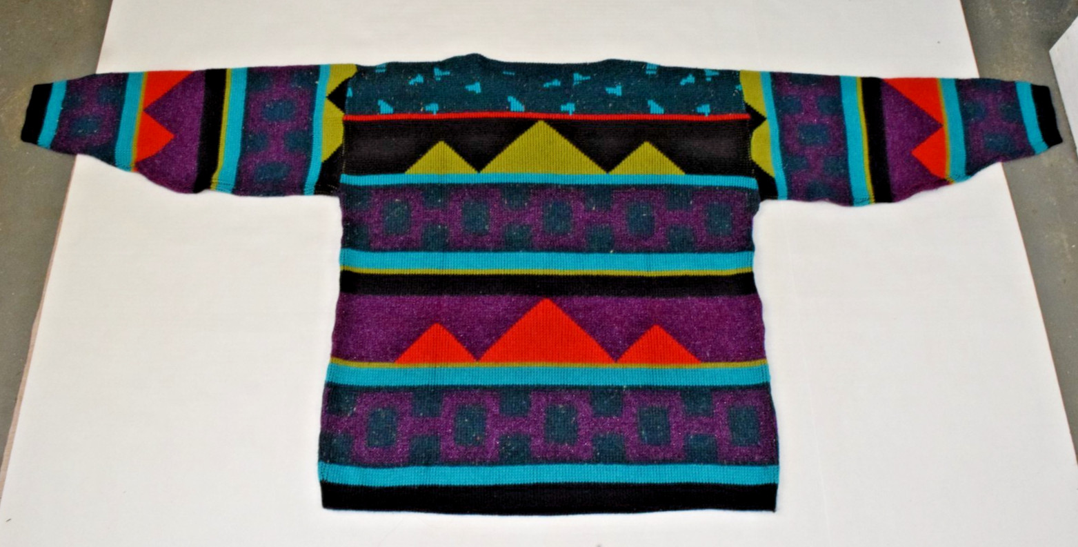 Vintage Sweater In Design Size S 80s Boxy Shape Colorful Geometric Stripes