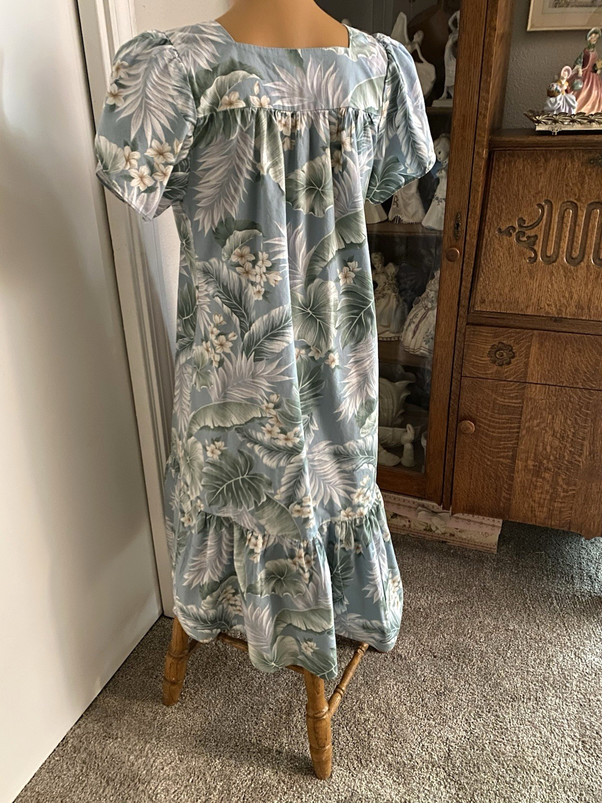 VTG ALOHA REPUBLIC BLUE EXOTIC FLORAL COTTON BLEND HAWAIIAN DRESS SZ S-M