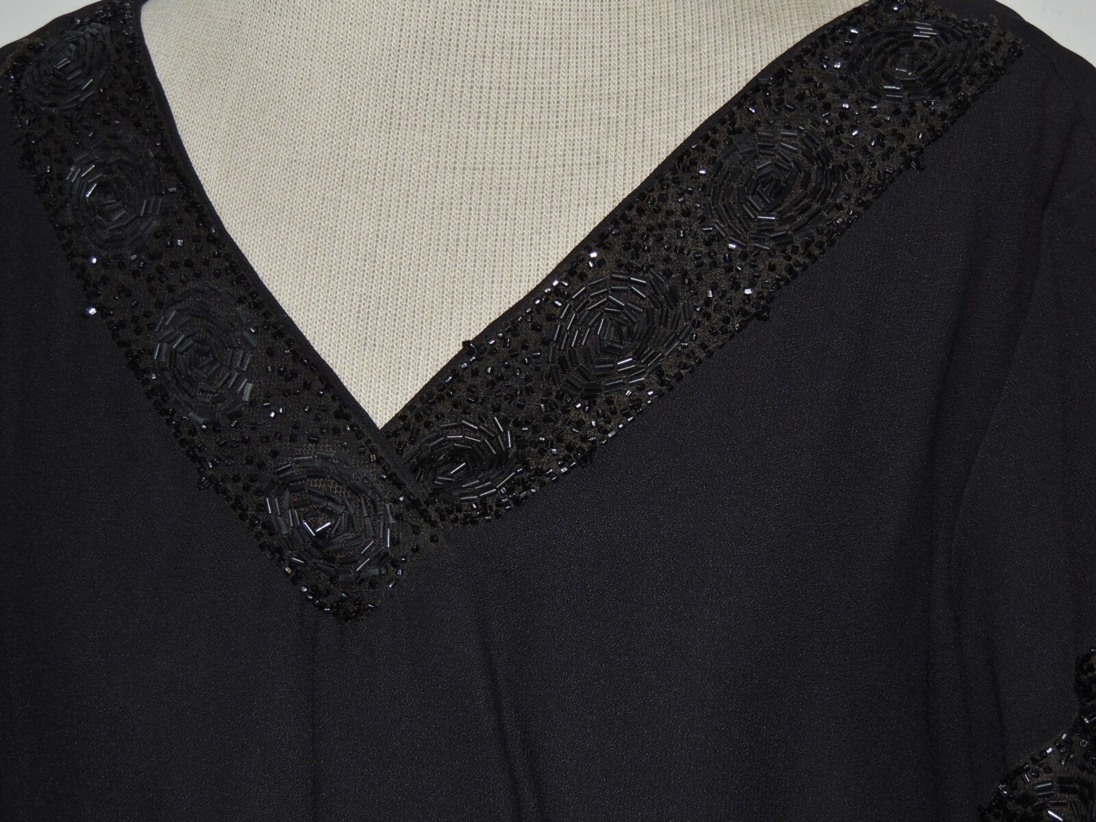 1960’s Black Crepe Blouse / Top w Beading MED – LG