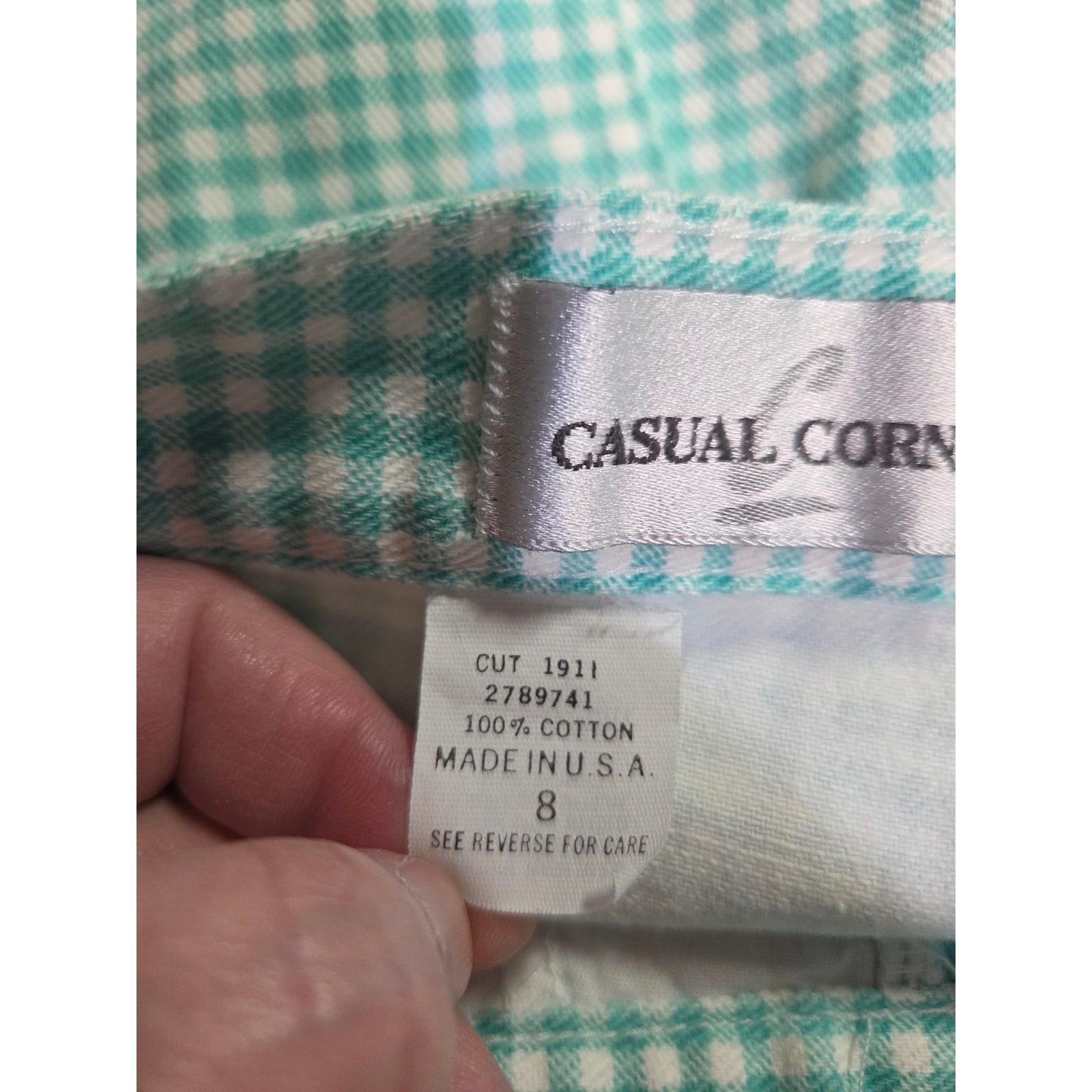 Casual Corner Vintage Gingham High Waisted Pants Teal White Size 8 USA Spring