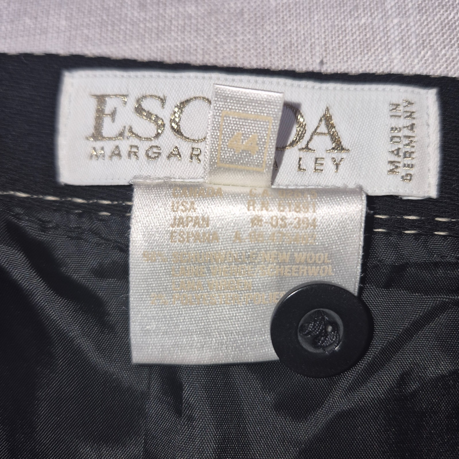 Vintage Escada Margaretha Ley Black Pinstripe Wool Skirt EU 44 AU 16 Lined