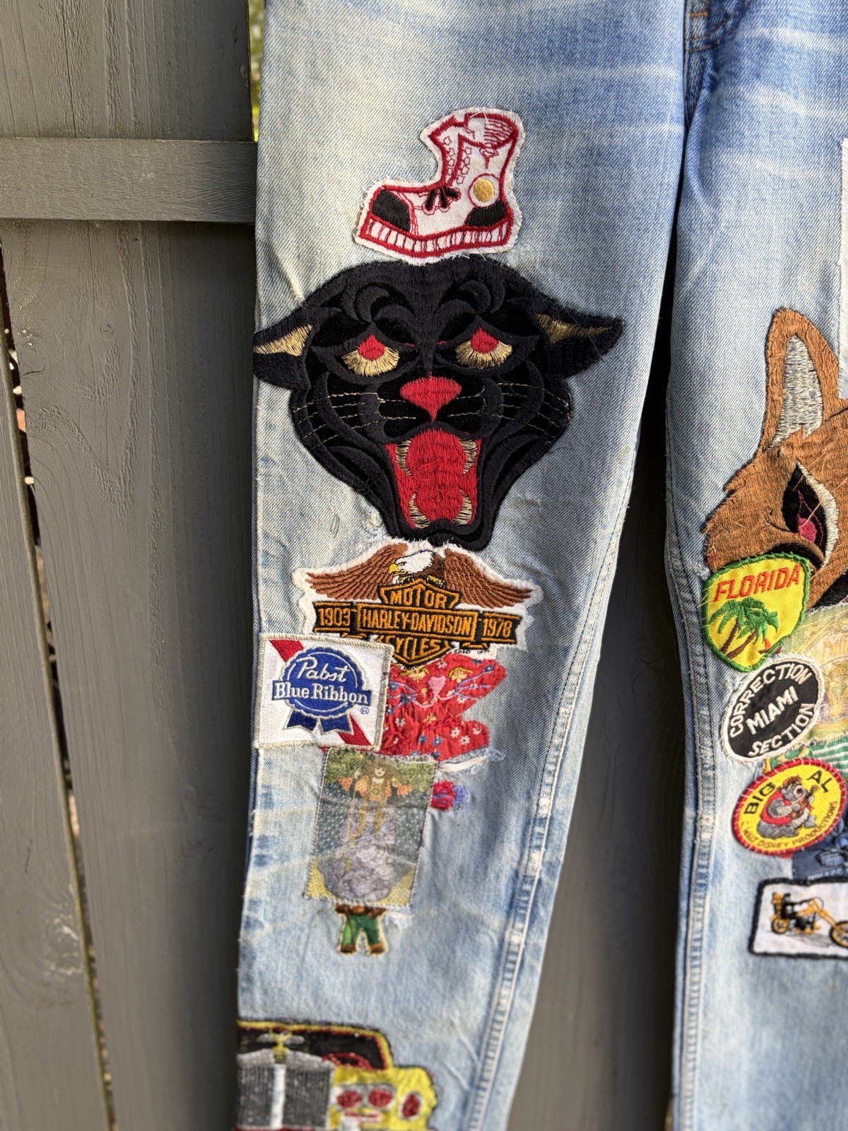 Vintage 1970s Levi Patchwork Denim Bohemian Hippie Jeans Glam Rocker 30×34