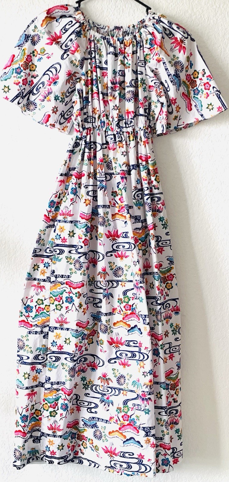 Vintage Japanese Cotton Handmade Cotton Watercolor Floral Summer Maxi Dress S